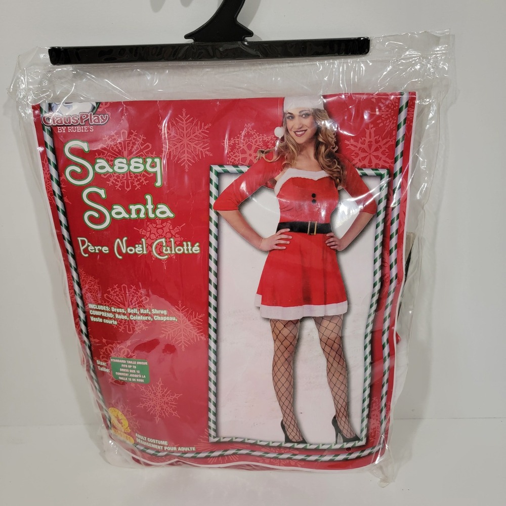 Rubies Sassy Santa Womens Costume Set Red Dress Hat Belt Shrug Size 12 810151